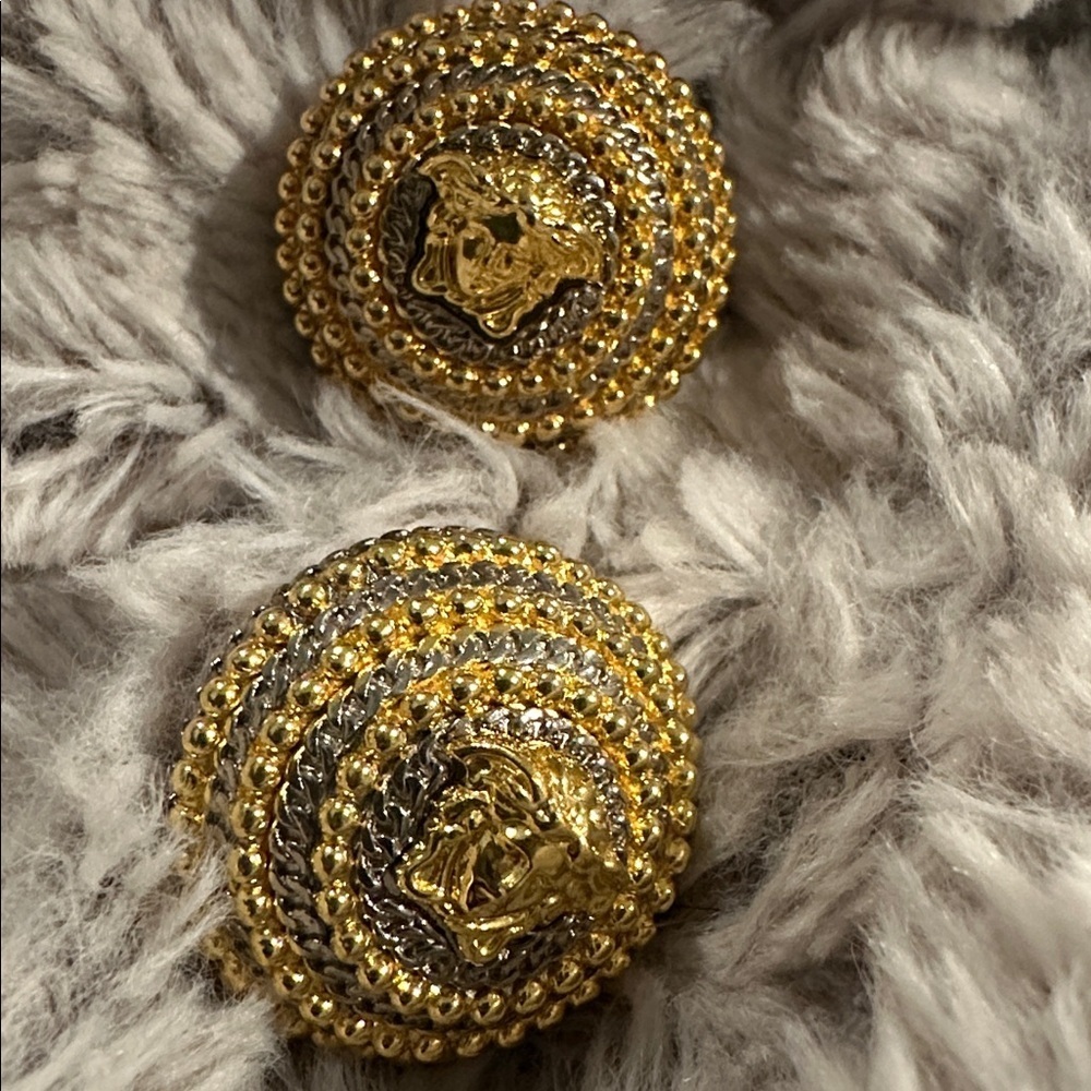 Versace Earrings gold Medusa button earrings silver and gold tone stud earrings - Picture 13 of 17